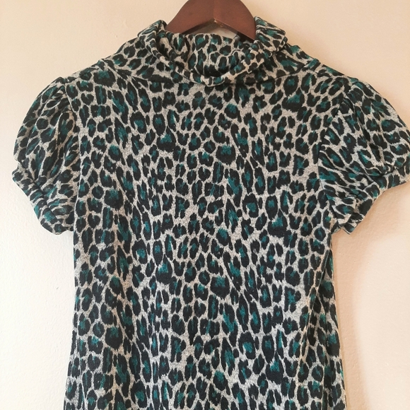 Emerald Green Leopard Print Mini Dress - Picture 2 of 9